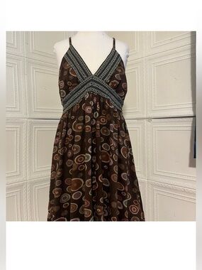 Chaudry KC Y2K Boho Brown Mini Dress Empire Waist  Festival Indie Coquette